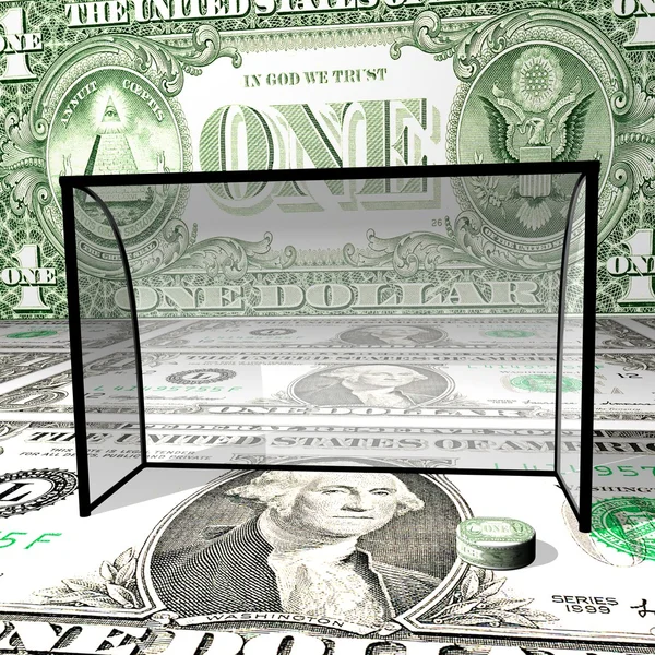 Hockey op dollar ijs, een wasmachine dollar in kragen, een dollar-achtergrond. — Stockfoto