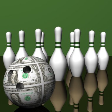 dolar top ve beyaz boyut bowling pürüzsüz bir yüzey üzerinde.
