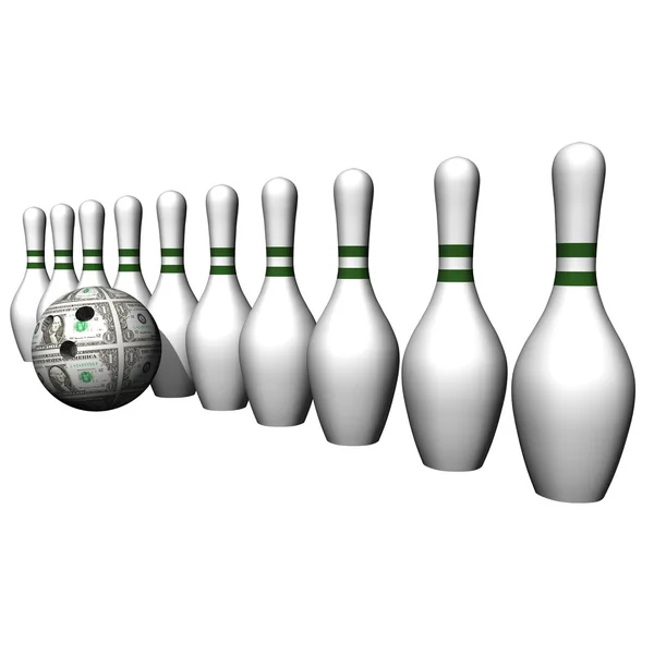 Taille blanche et boule de bowling dollar sur fond blanc . — Photo