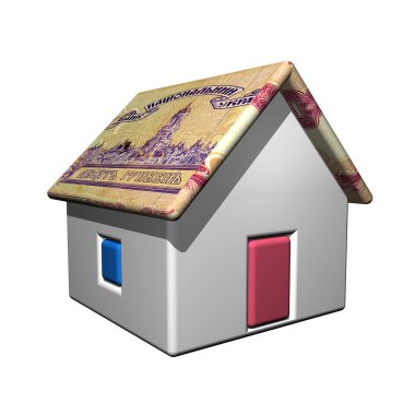 The small one-storeyed house in the Ukrainian grivnas, 3d clipart