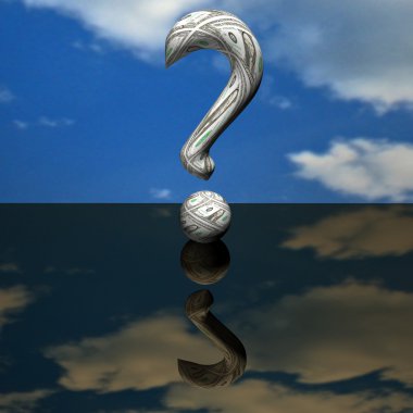 Dollar question mark on a smooth surface, 3d, a heavenly background. clipart