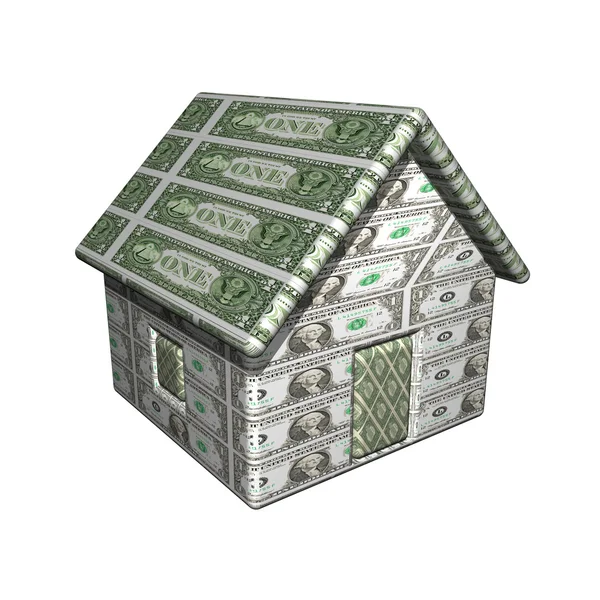 Das kleine einstöckige Dollarhaus, 3d, weißer Hintergrund. — Stockfoto