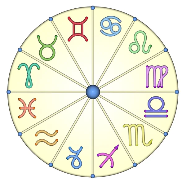 Зодиак от разноцветных знаков зодиака, бежевый фон, 3d — стоковое фото