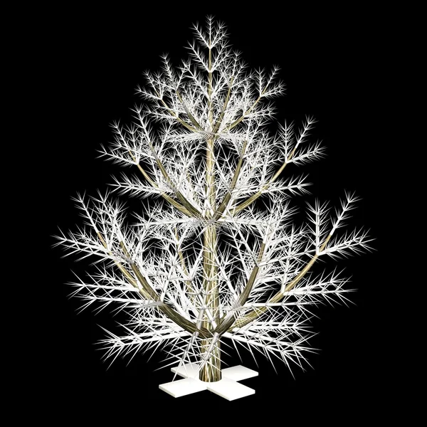 Novoroční bílé kožešiny stromeček, není oblečená, 3d, černé pozadí — Stock fotografie
