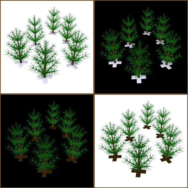 Green New Year Christmas fur-trees, are not dressed up, 3d — Stock Photo, Image