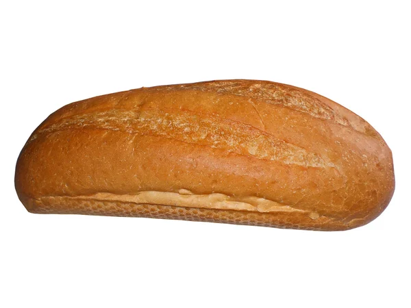 Long loaf of white fresh bread, it is isolated. — Stockfoto