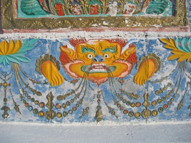 Ladakh, India, capital Leh, religious plots on mortar Shanti. clipart