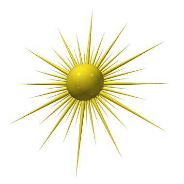 Yellow star or the Sun on a white background, it is isolated, 3d. clipart
