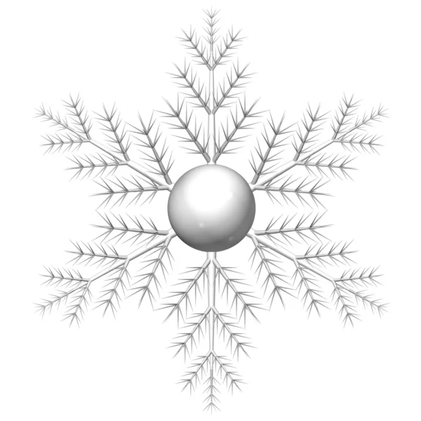 Weiße Schneeflocke auf weißem Hintergrund, isoliert, 3D. — Stockfoto