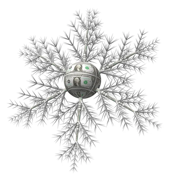 Δολάριο νιφάδα χιονιού σε λευκό φόντο, είναι απομονωμένη, 3d. — Φωτογραφία Αρχείου