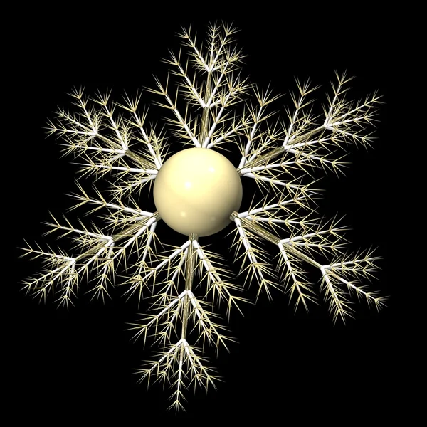Χρυσό νιφάδα χιονιού σε μαύρο φόντο, είναι απομονωμένη, 3d. — Φωτογραφία Αρχείου