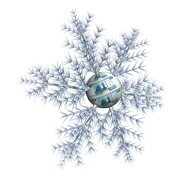 Rouble snowflake on a white background, it is isolated, 3d. — Stock Photo, Image