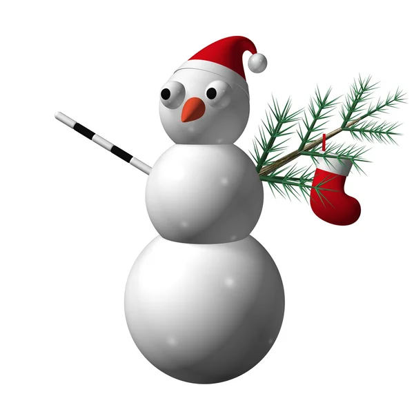 De witte sneeuwpop met een cadeau sok, personeel van de auto inspecteur — Stockfoto
