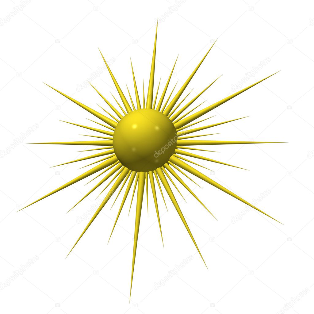 Yellow star or the Sun on a white background, it is isolated, 3d.