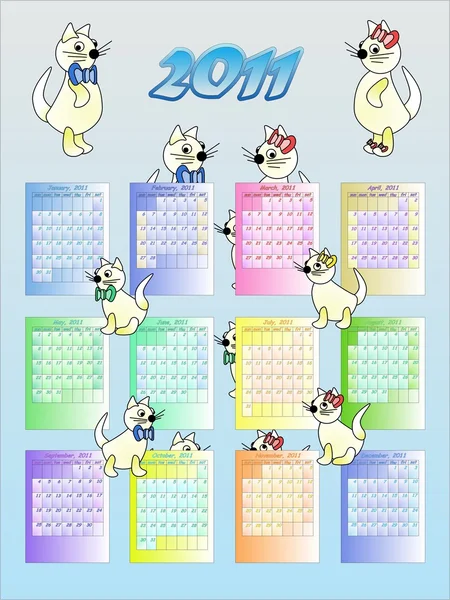 Kalendarz 2011 w języku angielskim, z kotami - symbol roku. — Zdjęcie stockowe