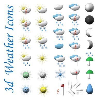 Icons of symbols of weather, it is isolated, 3d. clipart