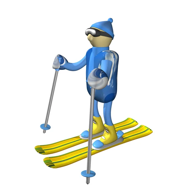 El esquiador de montaña cuesta en esquí de montaña, 3d, está aislado —  Fotos de Stock