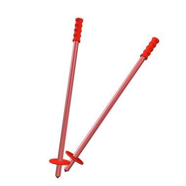 Red metal mountain-skiing sticks in the form of a tick, 3d. clipart