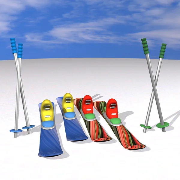 Mountain skiing with fastenings, boots, mountain-skiing sticks — Stock Photo, Image