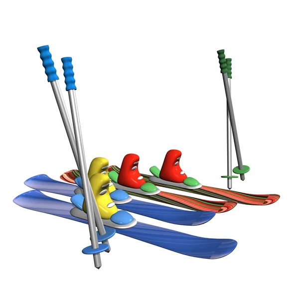 Skilaufen mit Verschlüssen, Schuhen, Stöcken — Stockfoto