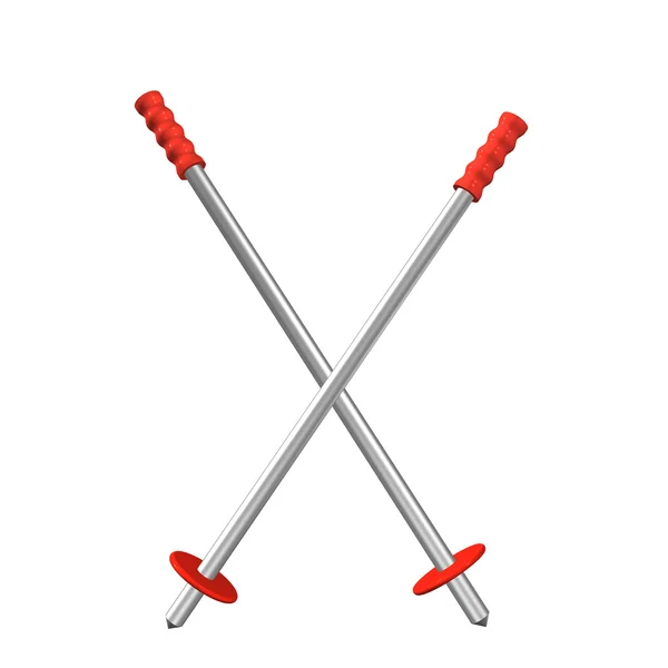 短剣、3 d の形でスティック赤い金属山スキー. — ストック写真