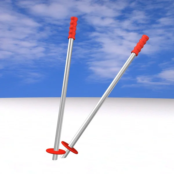 Red metal mountain-skiing sticks in the form of a tick, 3d. — Stock Photo, Image
