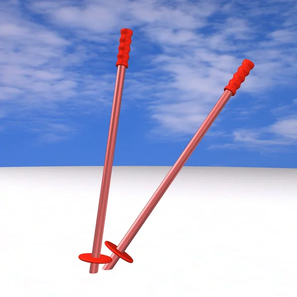 Red metal mountain-skiing sticks in the form of a tick, 3d. — Stock Photo, Image