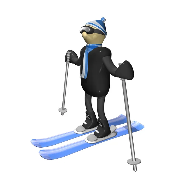 Гірськолижник коштує на гірських лижах, 3d, ізольований — стокове фото