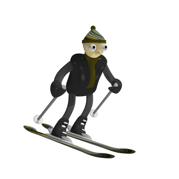 El esquiador de montaña va a dar un paseo en esquí de montaña, 3d — Foto de Stock