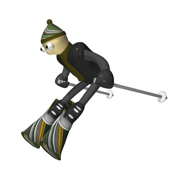 The mountain skier goes for a drive on mountain skiing, 3d — Stock Photo, Image