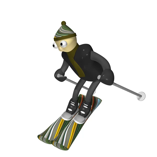 De berg skiër gaat voor een station op berg Skiën, 3D- — Stockfoto