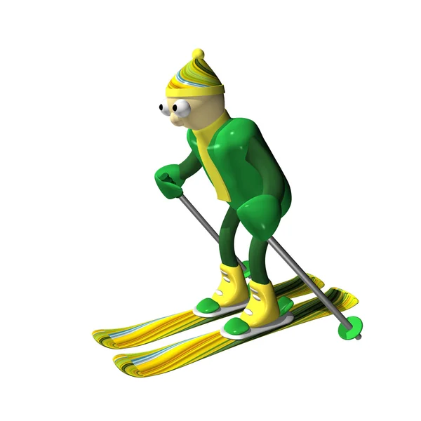 Горнолыжник едет кататься на горных лыжах, 3d — стоковое фото
