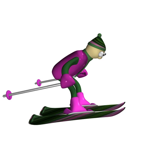 Гірськолижник їде на гірських лижах, 3d — стокове фото