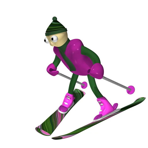 Горнолыжник едет кататься на горных лыжах, 3d — стоковое фото