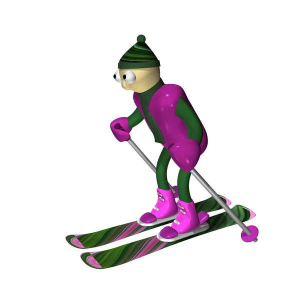 O esquiador de montanha vai para uma unidade de esqui de montanha, 3d — Fotografia de Stock