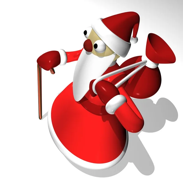 Babbo Natale o nonno Frost con un sacchetto di regali sulla neve, 3d . — Foto Stock