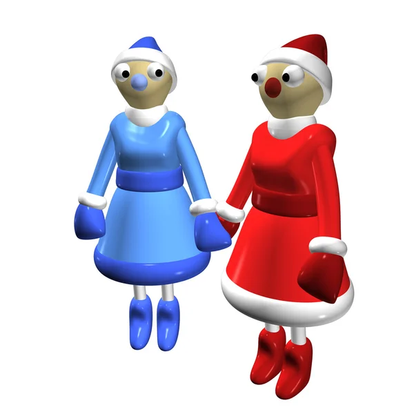 Två flickor jultomten eller snö jungfrur, 3d. — Stockfoto