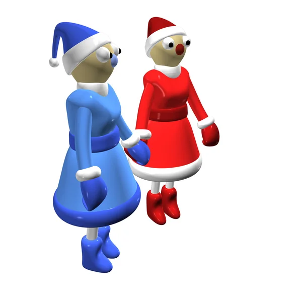 Zwei mädchen weihnachtsmann oder die schneemädchen, 3d. — Stockfoto