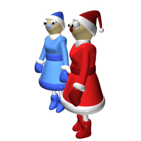 Duas meninas Papai Noel ou as Donzelas de Neve, 3d . — Fotografia de Stock