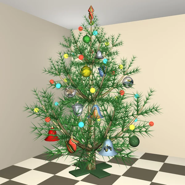 The dressed up New Year's Christmas fur-tree in an apartment interior — Stock Photo, Image