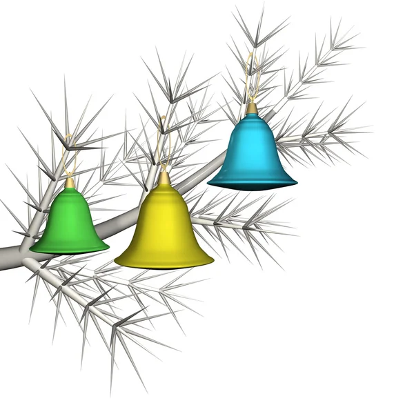 Giocattoli multicolori di albero di pelo su un ramo di albero di pelo, è isolato, 3d . — Foto Stock