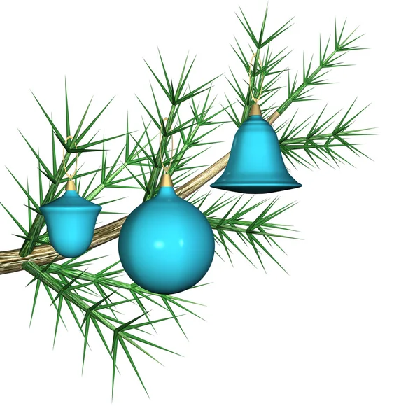 Päls-tree leksaker i en färg på en päls-gren, det är isolerade, 3d. — Stockfoto