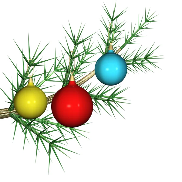 Flerfärgad päls-tree leksaker på en päls-gren, det är isolerade, 3d. — Stockfoto
