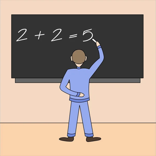 Школьник за доской неправильно решает математические задачи . — стоковое фото