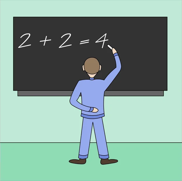 The schoolboy at a board correctly solves mathematical problems. — Stock Photo, Image