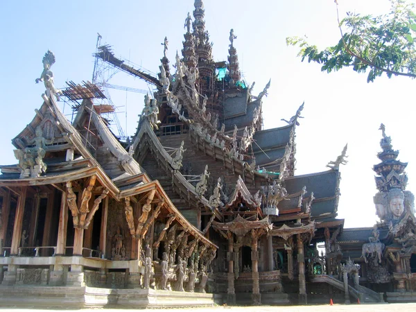 Строится Буддийский Деревянный Храм Истина Паттайя Таиланд — стоковое фото