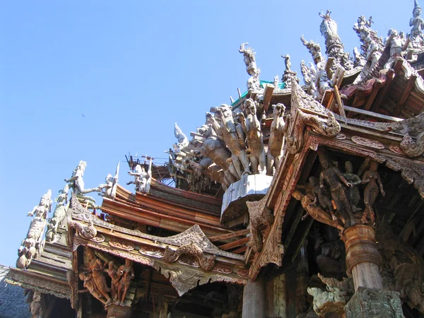 Fragment Temple Bois Bouddhiste Construction True Pattaya Thaïlande — Photo