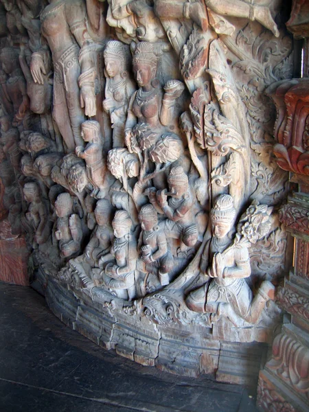 Sculptures Interior Construction Buddhist Wooden Temple True Pattaya Thailand — Stock Photo, Image