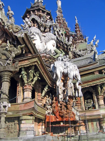 stock image Fragment of an under construction Buddhist wooden temple of True