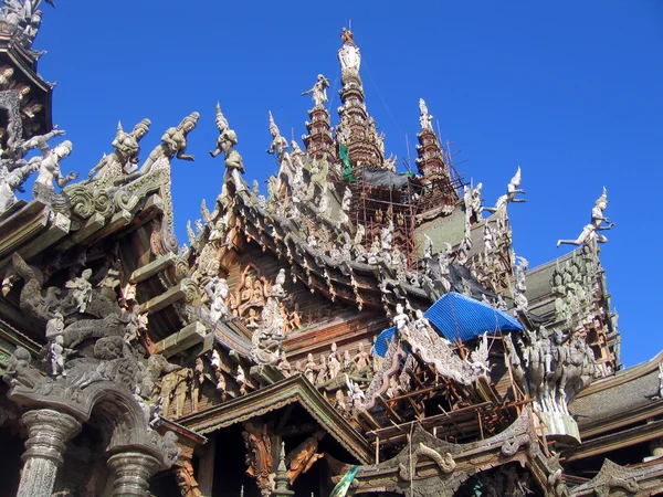 stock image Fragment of an under construction Buddhist wooden temple of True